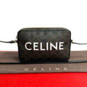 Celine Triomphe Messenger Bag Leather Shoulder Pochette Black